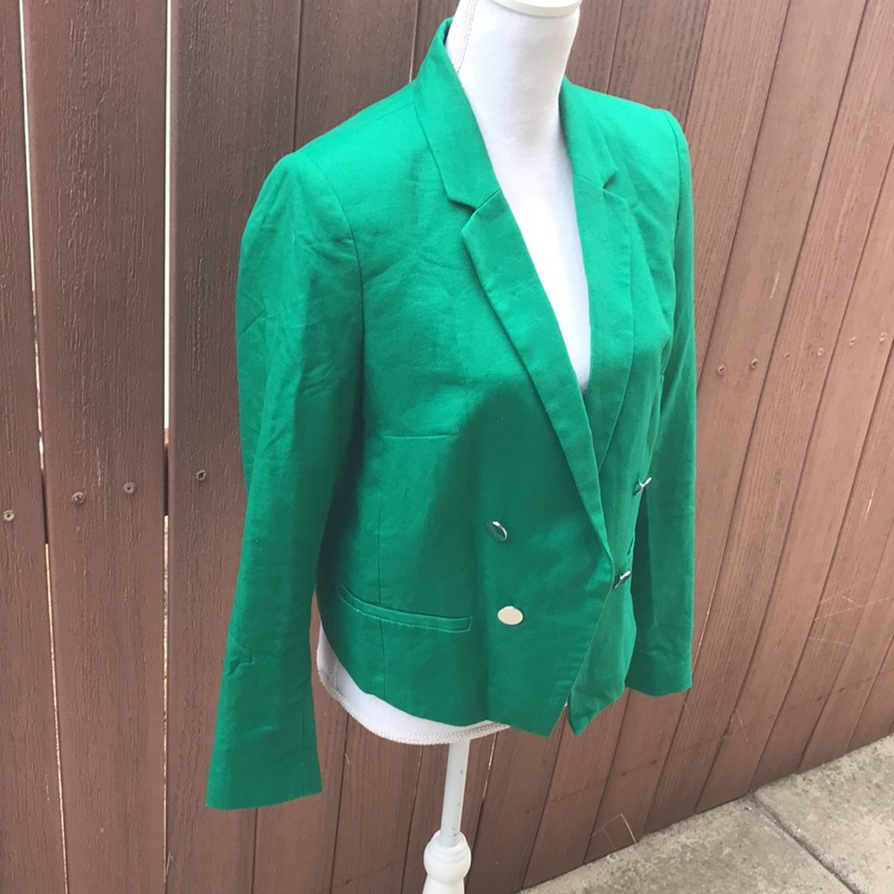 Mango Suit Green Blazer Jacket Women Cotton Linen… - image 8